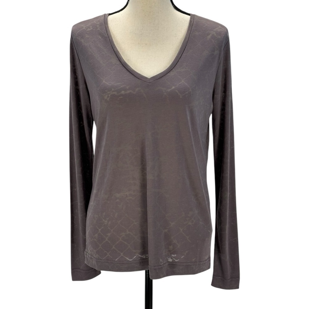 Bench Long Sleeve V-Neck Criss Cross Pattern T-Shirt - Dark Grey - size Small